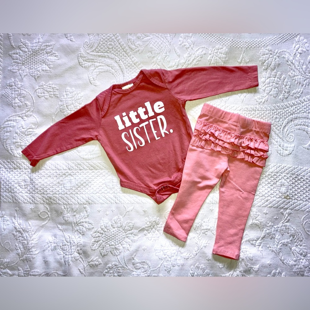 NWOT “Little Sister” onesie with leggings with ruffles